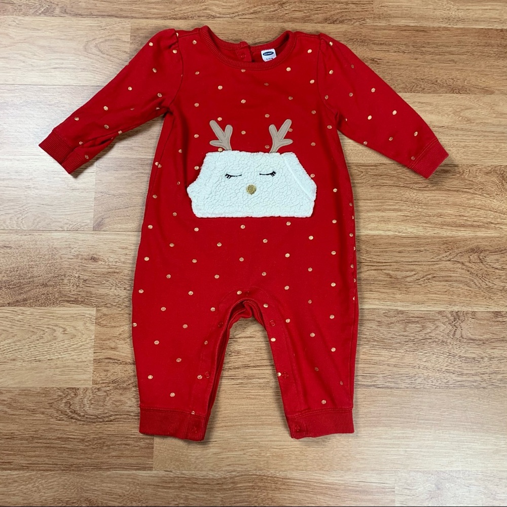 Old Navy Reindeer Polka Dot Coverall Baby Girls Christmas Holiday 6 to 12 Months
